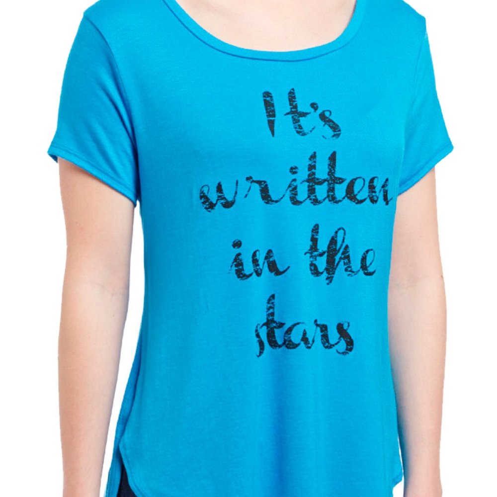 Junior Womens High Low short sleeve Graphic Top